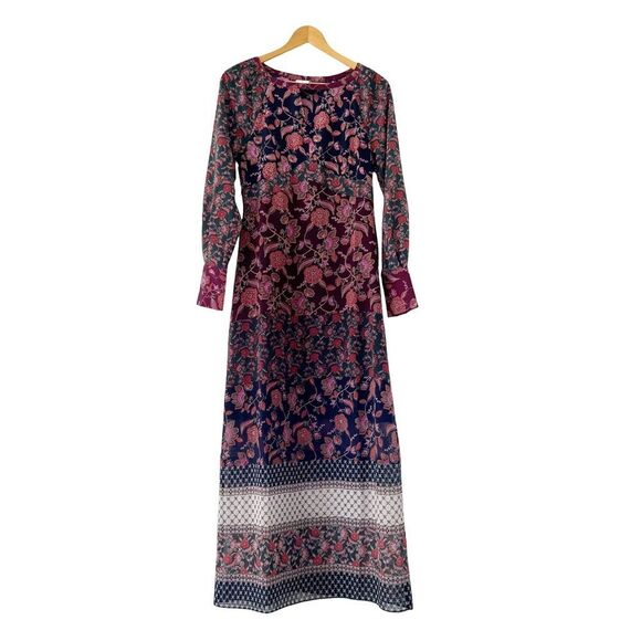 Cabi "Festive" Jewel Tone Floral Patterns Long Sleeve Round Neck Maxi Dress - Picture 3 of 14